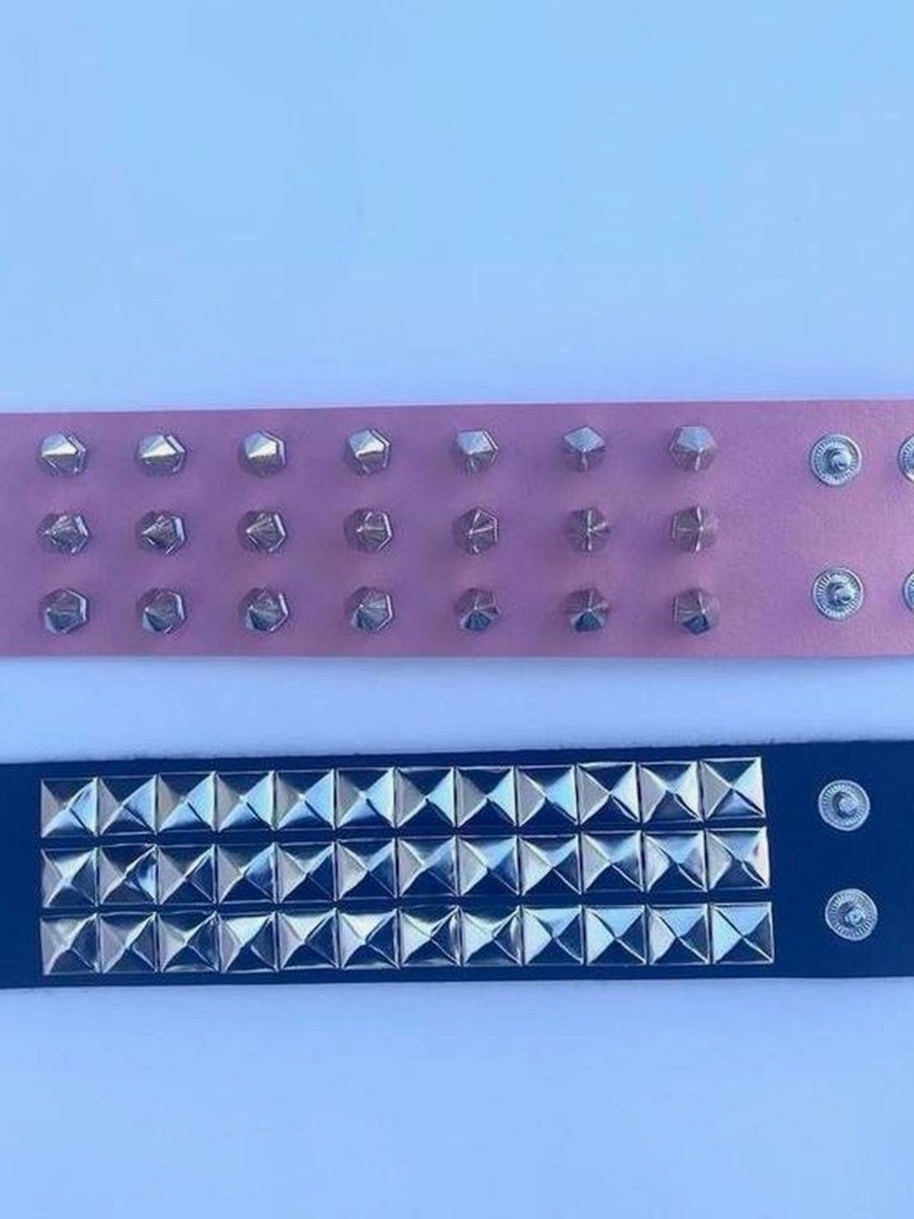 2 pcs Gothic PU leather Studded Spike bracelets , Pink and Black Punk